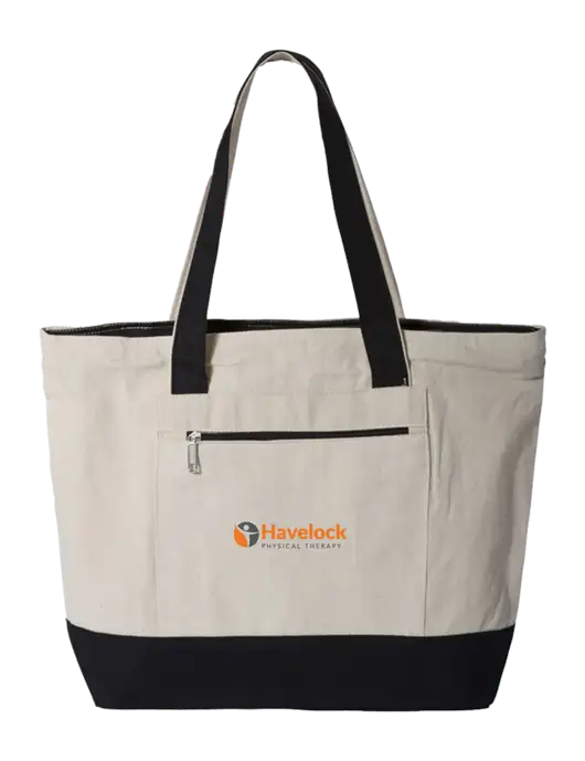 Natural/Black Zippered Tote  w/Havelock Logo