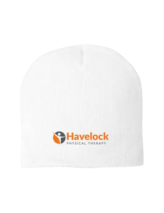 Solid White Element Knit Beanie w/Havelock Logo