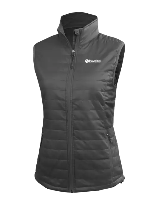 Womens Packable Dark Grey Puffy Vest w/Havelock Logo