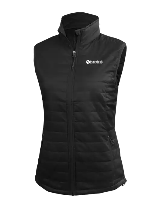 Womens Packable Black Puffy Vest w/Havelock Logo