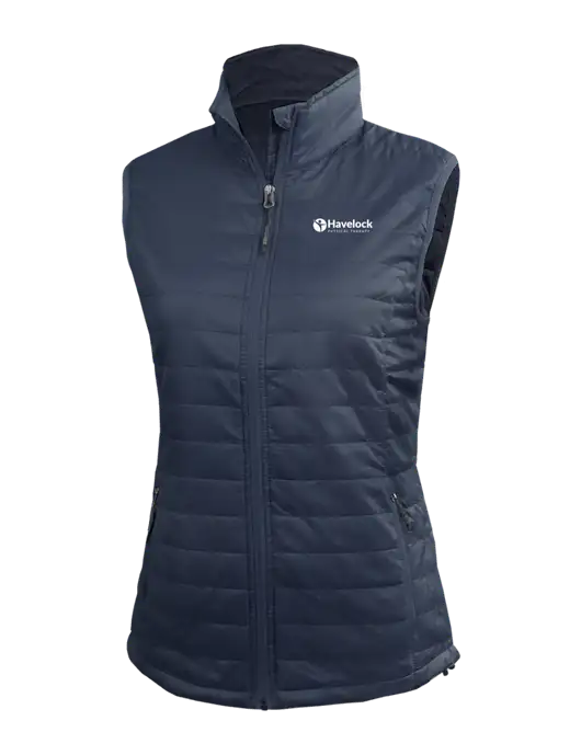 Womens Packable Navy Puffy Vest w/Havelock Logo