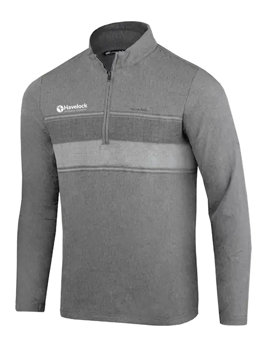 TravisMathew Balboa Chest Stripe Dark Grey Heather Quarter Zip w/Havelock Logo