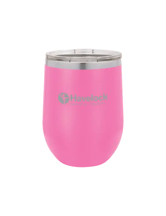 Polar Camel 12 oz Powder Coated Pink Vacuum Insulated Stemless Wine Tumbler w/Havelock Logo