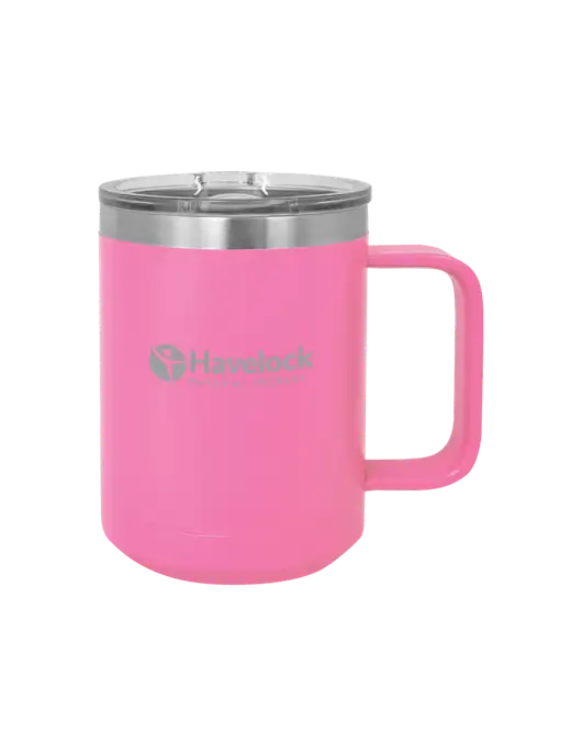 Polar Camel 15 oz Powder Coated Pink Vacuum Insulated Mug with Slider Lid w/Havelock Logo