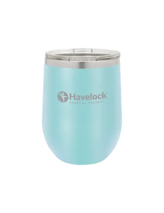 Polar Camel 12 oz Powder Coated Light Blue Vacuum Insulated Stemless Wine Tumbler w/Havelock Logo