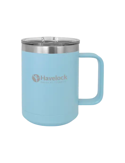 Polar Camel 15 oz Powder Coated Light Blue Vacuum Insulated Mug with Slider Lid w/Havelock Logo