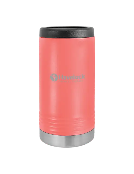 Polar Camel Powder Coated Coral Vacuum Insulated Slim Beverage Holder w/Havelock Logo