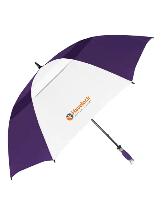 Purple/White Vented Typhoon Tamer Golf Umbrella w/Havelock Logo
