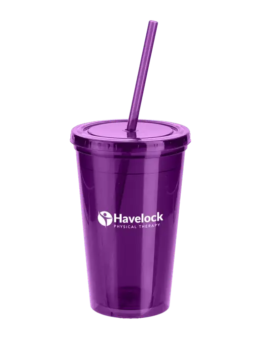 Sorrento Purple 16 oz Tumbler with Lid & Straw w/Havelock Logo