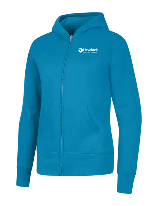 Neon Blue Womens Core Fleece Full-Zip Hooded Sweatshirt w/Havelock Logo