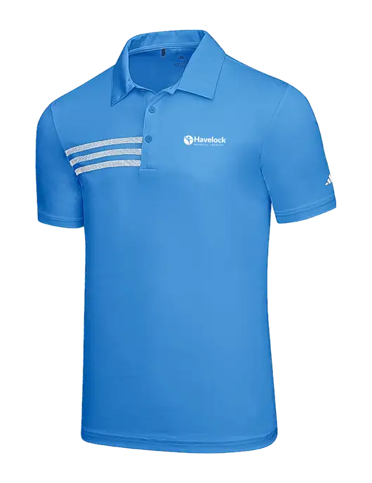 Adidas Carolina Blue 3 Stripes Chest Polo w/Havelock Logo