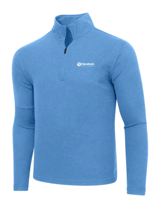 Adidas Light Blue Heather 3 Stripes Quarter Zip Sweater w/Havelock Logo