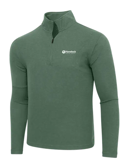 Adidas Dark Green Heather 3 Stripes Quarter Zip Sweater w/Havelock Logo