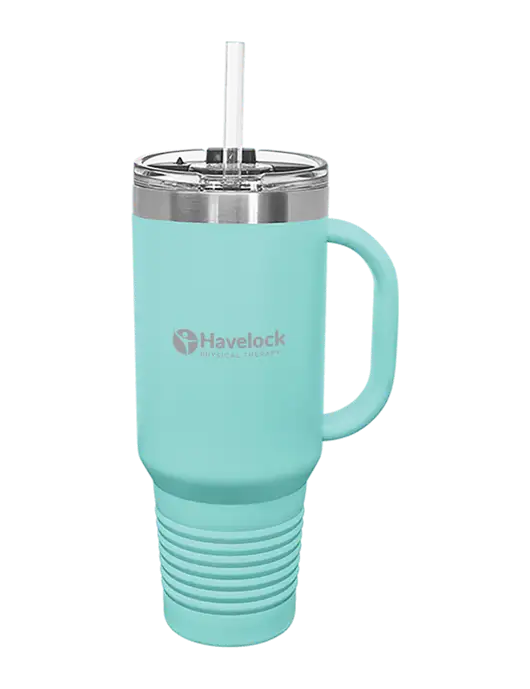 Polar Camel 40 oz. Powder Coated Vacuum Insulated Seafoam Travel Mug with Straw w/Havelock Logo