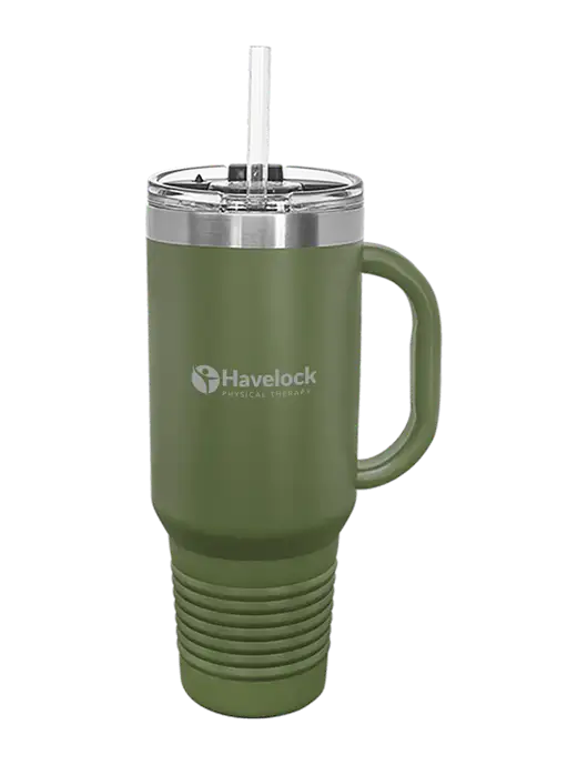 Polar Camel 40 oz. Powder Coated Vacuum Insulated Olive Travel Mug with Straw w/Havelock Logo