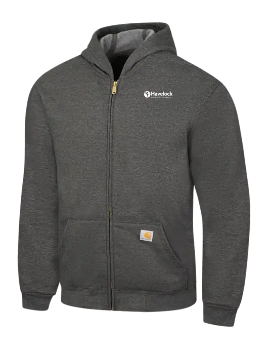 Carhartt Dark Grey Heather Midweight Hooded Zip-Front Sweatshirt w/Havelock Logo