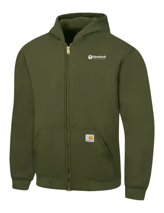 Carhartt Olive Green Midweight Hooded Zip-Front Sweatshirt w/Havelock Logo