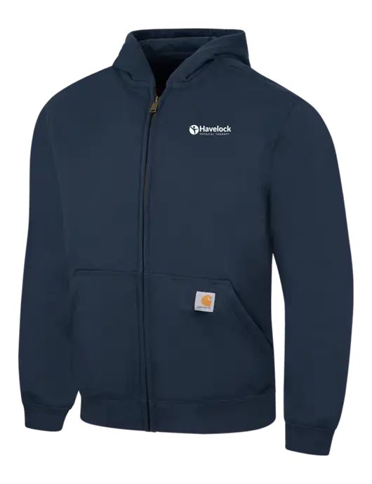 Carhartt Navy Rain Defender Paxton Heavyweight Hooded Zip-Front Sweatshirt w/Havelock Logo