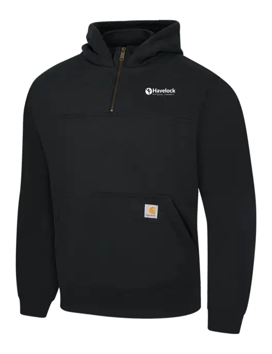 Carhartt Black Rain Defender Paxton Heavyweight Hooded 1/4 Zip Mock Sweatshirt w/Havelock Logo