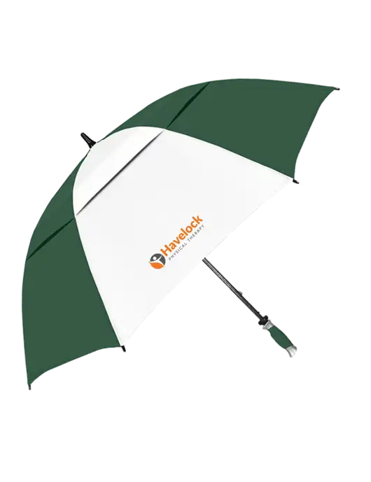 Dark Green/White Vented Typhoon Tamer Golf Umbrella w/Havelock Logo