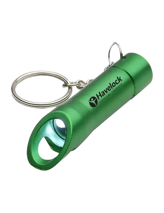 Medium Green Pocket LED Flashlight with Bottle Opener & Keychain w/Havelock Logo