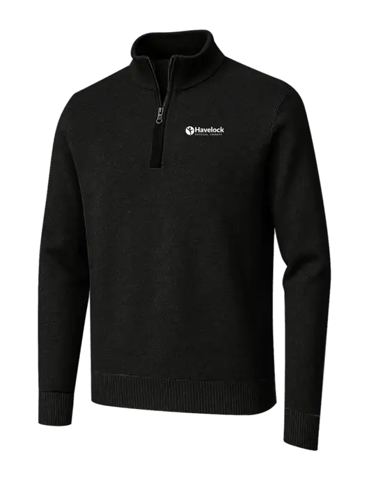 Brooks Brothers Black Washable Merino Birdseye 1/4-Zip Sweater w/Havelock Logo
