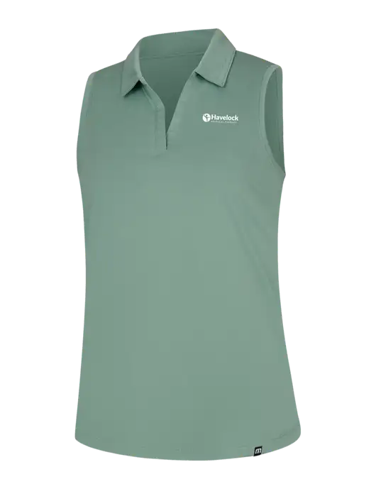 TravisMathew Womens Light Green Heather Coto Performance Sleeveless Polo w/Havelock Logo