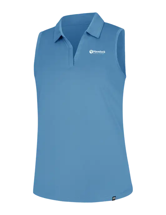 TravisMathew Womens Light Blue Heather Coto Performance Sleeveless Polo w/Havelock Logo