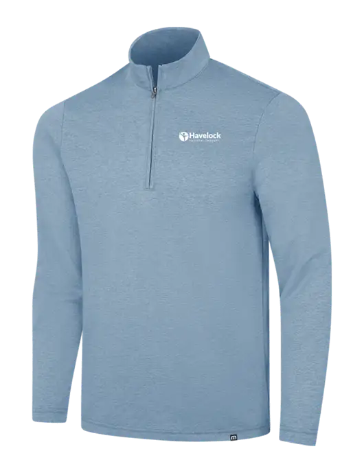 TravisMathew Light Blue Heather Coveside ¼-Zip w/Havelock Logo