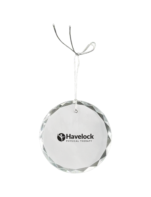 3" Crystal Round Faceted Ornament w/Havelock Logo