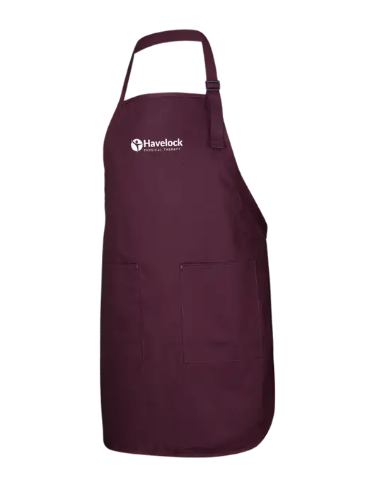 Full-Length Maroon Apron With Pockets w/Havelock Logo