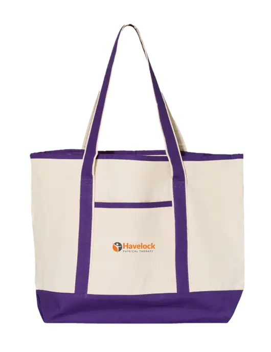 Natural/Purple Large Canvas Deluxe Tote w/Havelock Logo