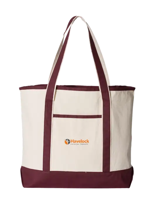 Natural/Maroon Large Canvas Deluxe Tote w/Havelock Logo