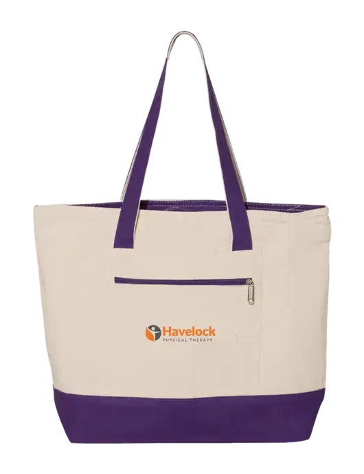 Natural/Purple Zippered Tote  w/Havelock Logo