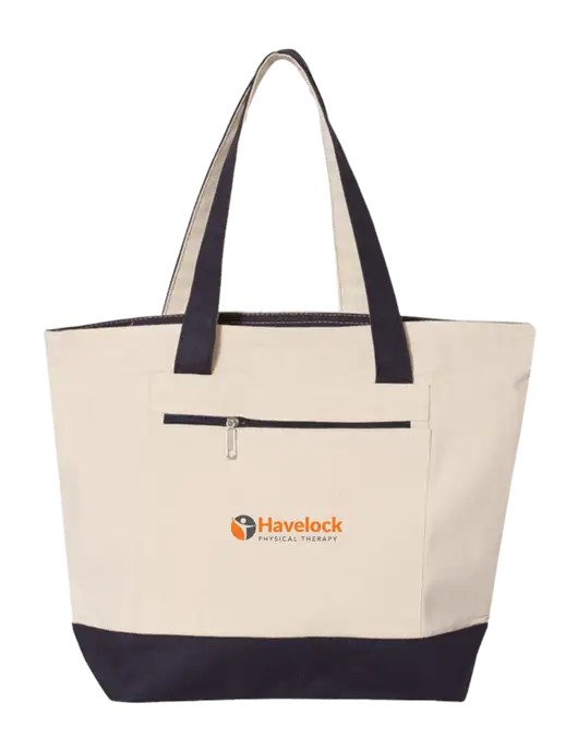 Natural/Navy Zippered Tote  w/Havelock Logo