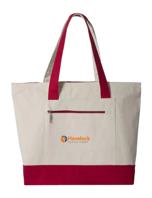 Natural/Red Zippered Tote  w/Havelock Logo