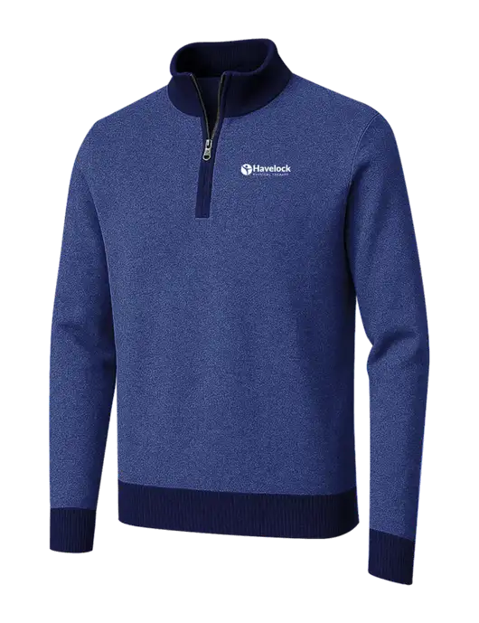 Brooks Brothers Navy/Dark Royal Washable Merino Birdseye 1/4-Zip Sweater w/Havelock Logo