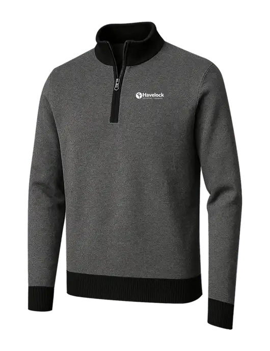 Brooks Brothers Black/Dark Grey Washable Merino Birdseye 1/4-Zip Sweater w/Havelock Logo