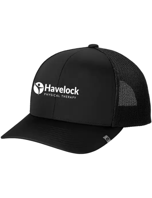 TravisMathew Black Cruz Trucker Cap w/Havelock Logo