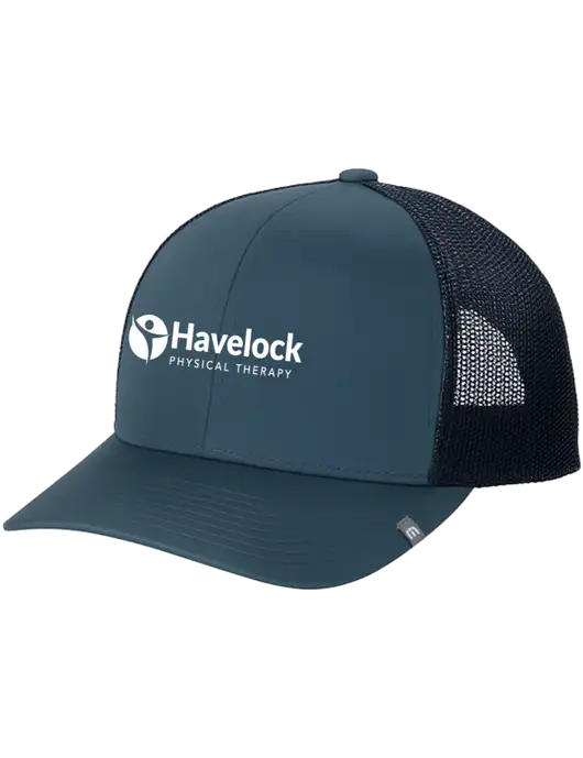 TravisMathew Dark Slate Blue Cruz Trucker Cap w/Havelock Logo