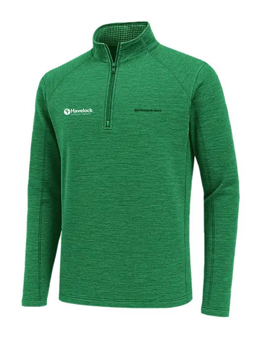 Vineyard Vines Heather Kelly Green Sankaty Quarter-Zip Pullover
 w/Havelock Logo