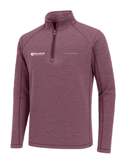 Vineyard Vines Heather Soft Maroon Sankaty Quarter-Zip Pullover
 w/Havelock Logo