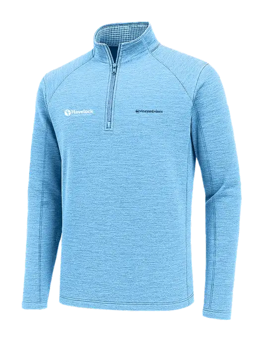 Vineyard Vines Very Light Heather Sapphire Sankaty Quarter-Zip Pullover
 w/Havelock Logo