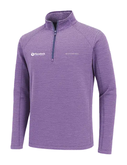 Vineyard Vines Heather Light Purple Sankaty Quarter-Zip Pullover
 w/Havelock Logo