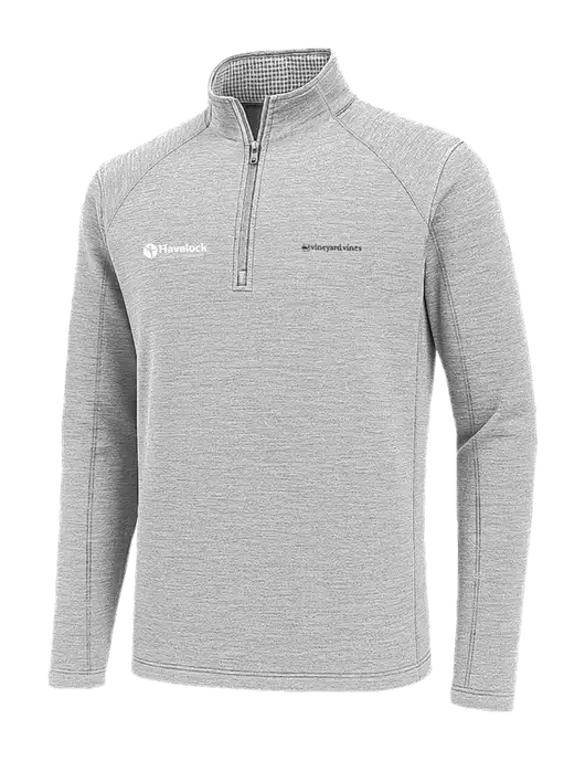 Vineyard Vines Light Grey Hather Sankaty Quarter-Zip Pullover
 w/Havelock Logo
