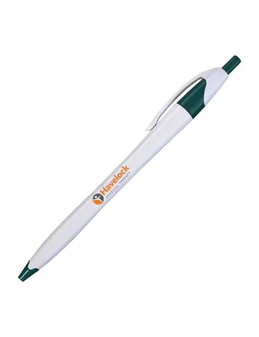 Novella White/Dark Green Classic Pen - Blue Ink w/Havelock Logo