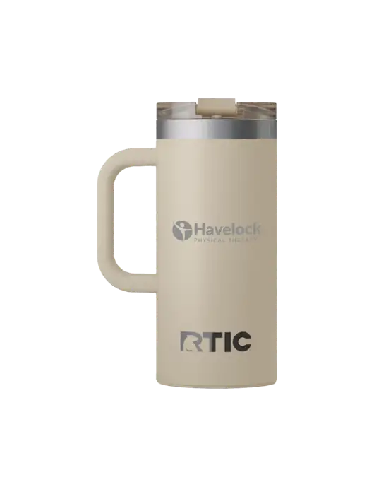 RTIC Road Trip 16 oz Tan Travel Mug w/Havelock Logo