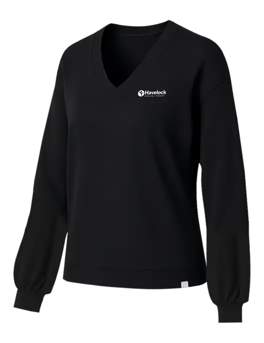 TravisMathew Womens Long Weekend Black V-Neck
 w/Havelock Logo