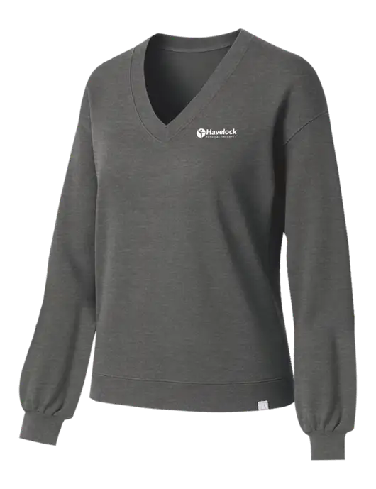 TravisMathew Womens Long Weekend Medium Heather Grey V-Neck
 w/Havelock Logo