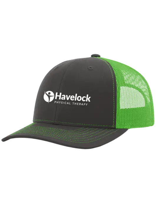Richardson Adjustable Snapback Original 112 Trucker Cap Charcoal Grey w/Neon Green Mesh w/Havelock Logo